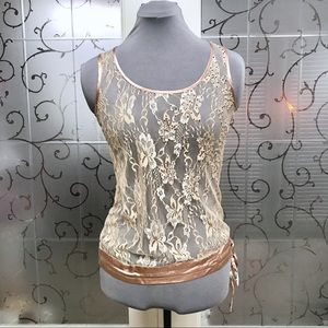 NWT- DAYTRIP - Champagne Lace & Bead Tank Top